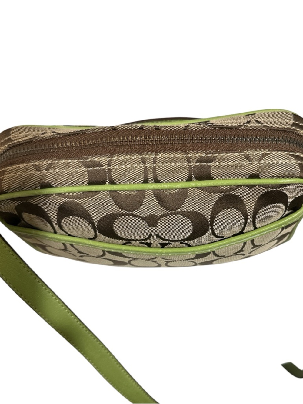 COACH Signature Canvas Crossbody Green Tan - Picture 3 of 15